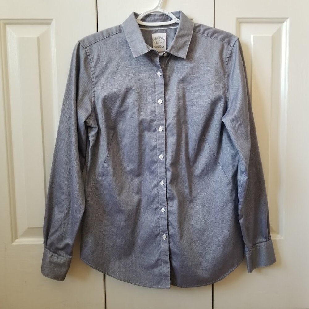 Brooks Brothers Women's Shirt 8 Blue White Button Up Fitted Supima Cotton